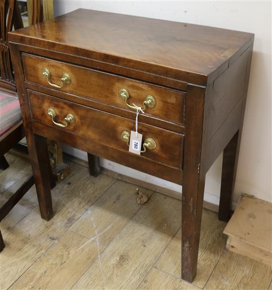 A George III mahogany two drawer side table, on square supports W.67cm